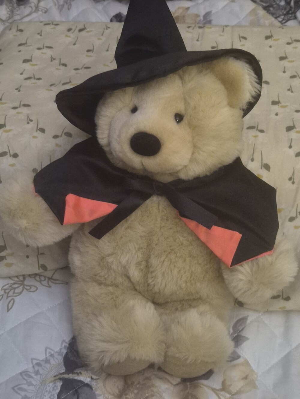 Vintage 1990 Commonwealth Halloween Witch Teddy Bear Plush Cape Hat Spooky Decor